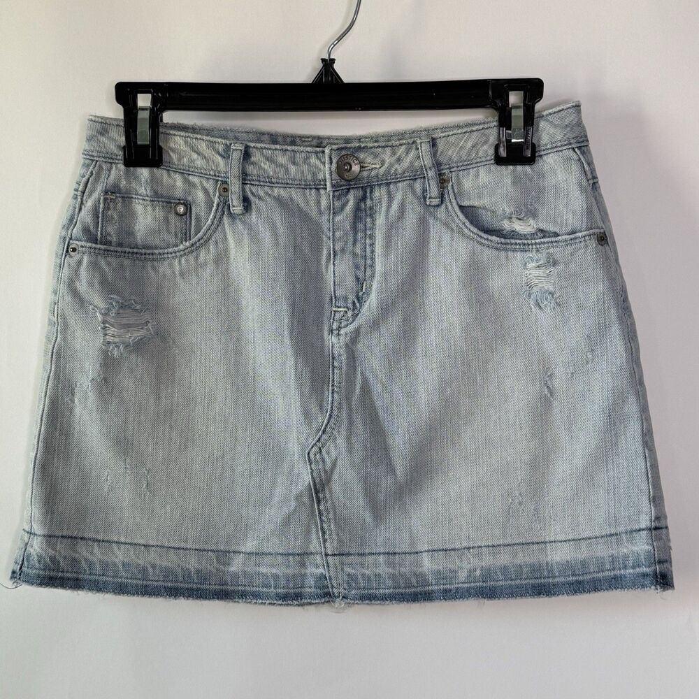 Justice Denim Skort Skirt Girls Size 16 Reg Light Wash Distressed Y2K VNTG